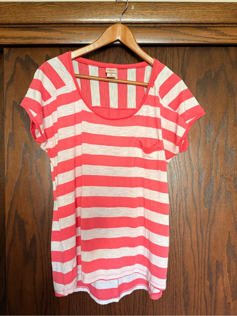 Mossimo Supply Co. Coral and White Striped Scoop Neck Tee